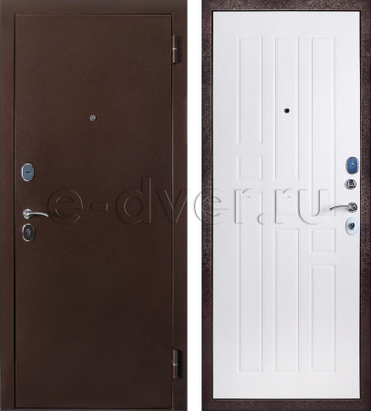 Дверь морозостойкая входная с порошковым покрытием и МДФ/цвет медный антик и белый
