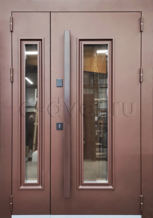 Двустворчатая дверь со стеклом/отделка снаружи порошковое напыление