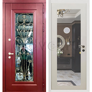 Входная дверь со стеклом/красный цвет/с термическим барьером