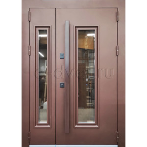 Двустворчатая дверь со стеклом/отделка снаружи порошковое напыление