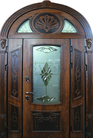 Дверь арочная с витражным стеклом массив дуба