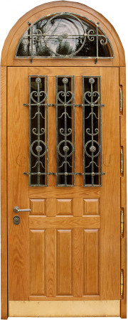 Дверь арочная с ковкой и стеклом/отделка из МДФ