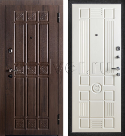 Входная дверь с двух сторон МДФ-панель цвет коричневый и беленый дуб