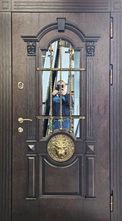 Дверь входная стекло с ковкой + декоративный лев