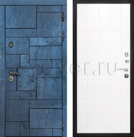 Яркая дверь в квартиру Е1023 Синий/Белый