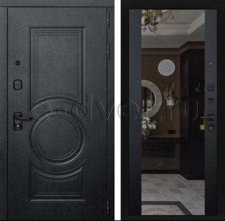 Черная входная дверь МДФ с зеркалом/трехконтурная
