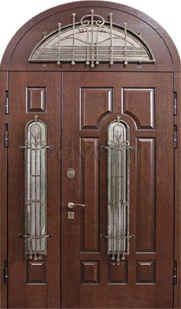 Входная дверь с ковкой и стеклом/двустворчатая Е1121