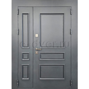 Двухстворчатая дверь с широким наличником/серый цвет