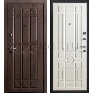 Входная дверь с двух сторон МДФ-панель цвет коричневый и беленый дуб