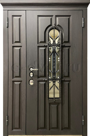 Дверь уличная МДФ с ковкой и стеклом/цвет серый бетон/трёхконтурная