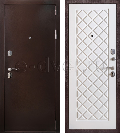 Дверь металлическая с порошковым напылением и МДФ/цвет антик медный и беленый дуб