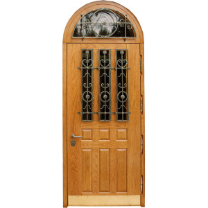 Дверь арочная с ковкой и стеклом/отделка из МДФ