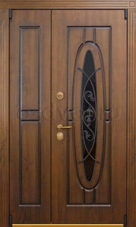 Дверь входная со стеклом и ковкой/отделка МДФ