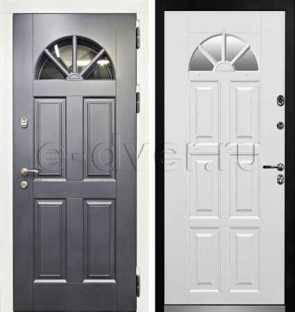 Уличная дверь со стеклом серого цвета