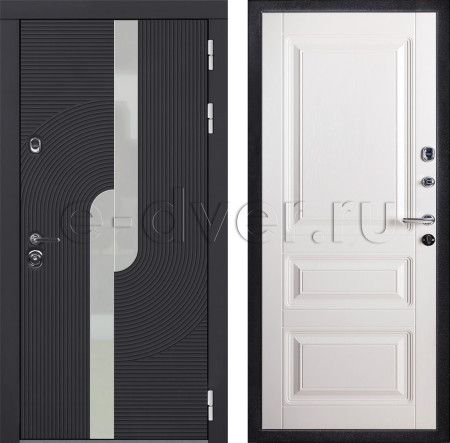 Дверь с термозащитой МДФ отделка/цвет мокрый асфальт и белый дуб