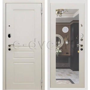 Белая МДФ дверь с термозащитой в дом зеркало