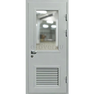 Входная дверь с вентиляционной решеткой и окном RAL-7042